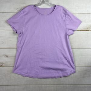 J Jill Perfect Pima Top Womens XL Purple Crew Neck Shirttail Tee Short Sleeve
